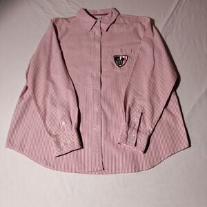 Disney โ Mickey Mouse Red Striped Oxford Button Up Shirt Womens Size L